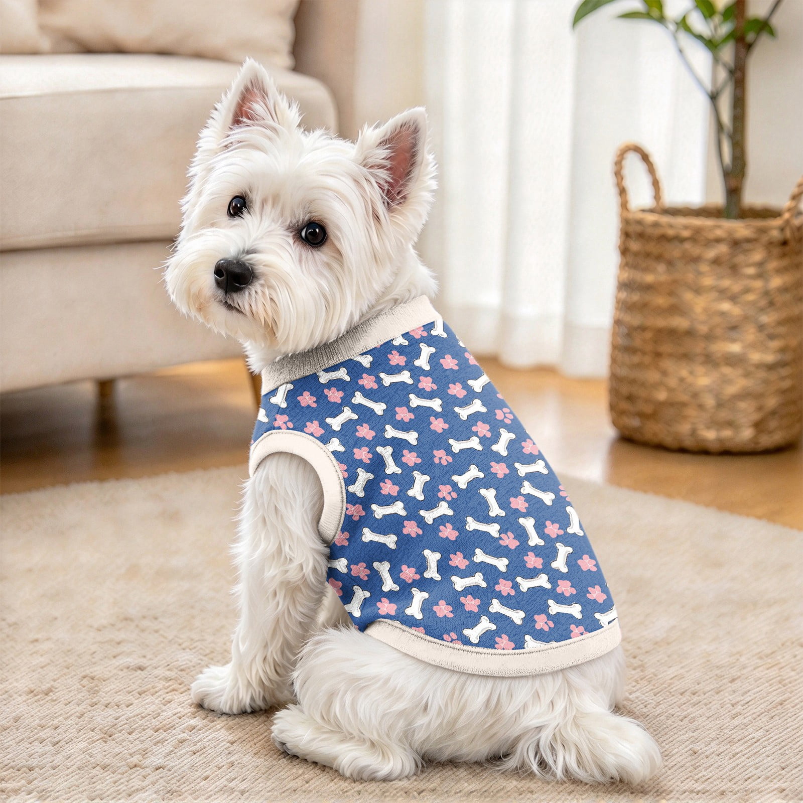 Dog Vests for Small Dogs Blue Bone Print Knit Pet Shirt Breathable ...