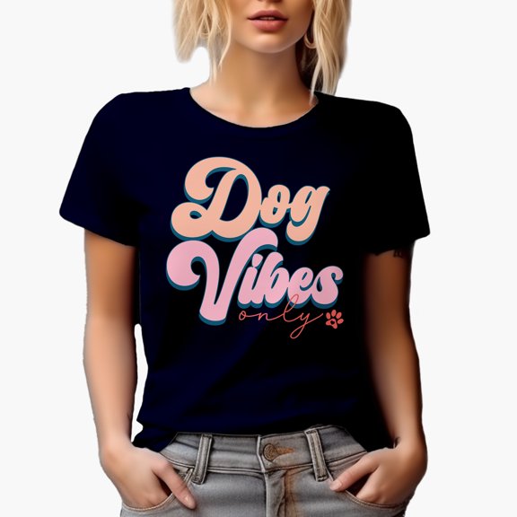 Dog Vibes Only feat. a Paw Merch Gift, Navy Blue T-Shirt, Small