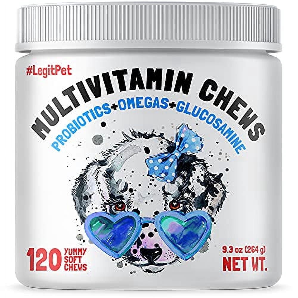 Dog Multivitamin Chews with Glucosamine, Probiotics & Omegas – Daily Nutritional Support for Dogs – Joint, Skin & Overall Wellness – 120 Soft Chews