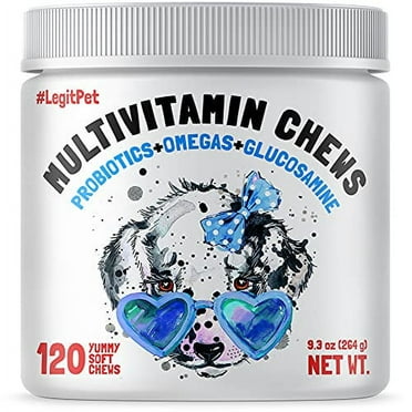 Dog Vitamins - 120 Multivitamins Chews w/ Glucosamine Chondroitin, Probiotics Digestive Enzymes and Omegas - Supplement for Overall Health - Joint Support, Immune Health, Skin and Heart Health