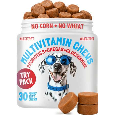 Dog Multivitamin Chews with Glucosamine, Probiotics & Omegas – Daily Nutritional Support for Dogs – Joint, Skin & Overall Wellness – 30 Soft Chews