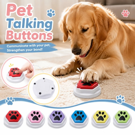 Dog Voice Recording Button 4 PCs, Dog Buttons for Communication Pet Training Buzzer, 30 Second Record & Playback, Funny Gift for Study Office Home - 1 Packs