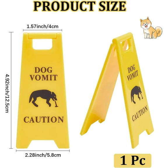 Dog Vomit Warning Sign Pet Caution Sign Yellow ABS Plastic Pets Vomiting Wet Floor Pee Poop Desk Funny Gag Decoration Plaque for Home Office Kitchen Bathroom Outdoor Decor 4.9 Inch