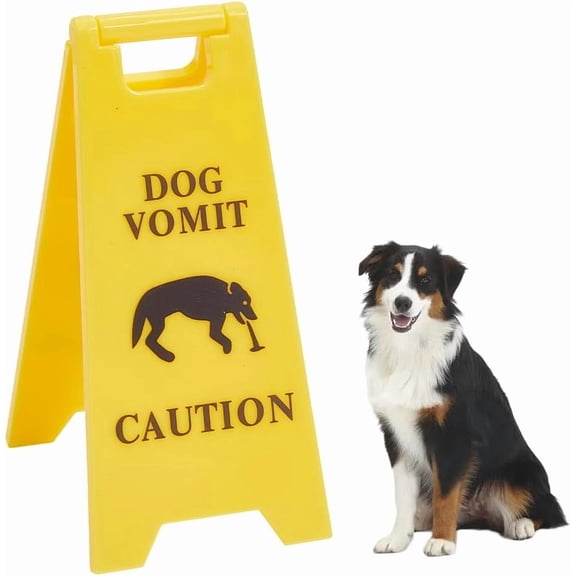 Dog Vomit Warning Sign Pet Caution Sign Yellow Plastic Pets Vomiting Wet Floor Pee Poop Desk Funny Gag Decoration Plaque for Home Office Kitchen Bathroom Outdoor Decor 4.9 Inch DIY
