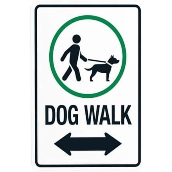 Dog Walk With Bidirectional Arrow Warning Sign, Dog Leash Security Metal Signs for Busines Home Outdoor Indoor Road Yard Garage Street Wall Caution Decor 8 x 12 Inch