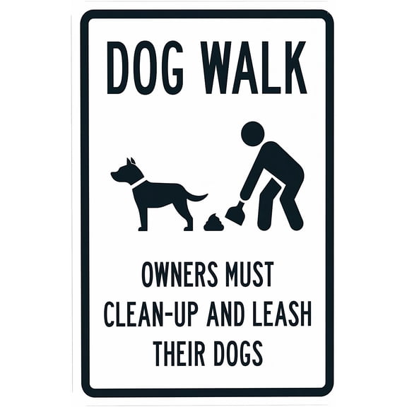 Dog Walk Owners Clean Up Leash Dogs Sign 8"x12" - Dog Leash Security Metal for Business Home Outdoor Indoor Garage Street Wall