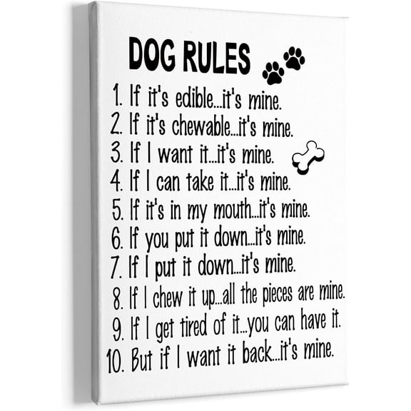 Dog Wall Art, Dog Wall Decor, Funny Quote Dog Rules Framed Canvas Painting Wall Art Decor, Dog Lover Sayings Wall Art Artwork Home Decoration For Living Room Bedroom Bathroom 11x14 Inch