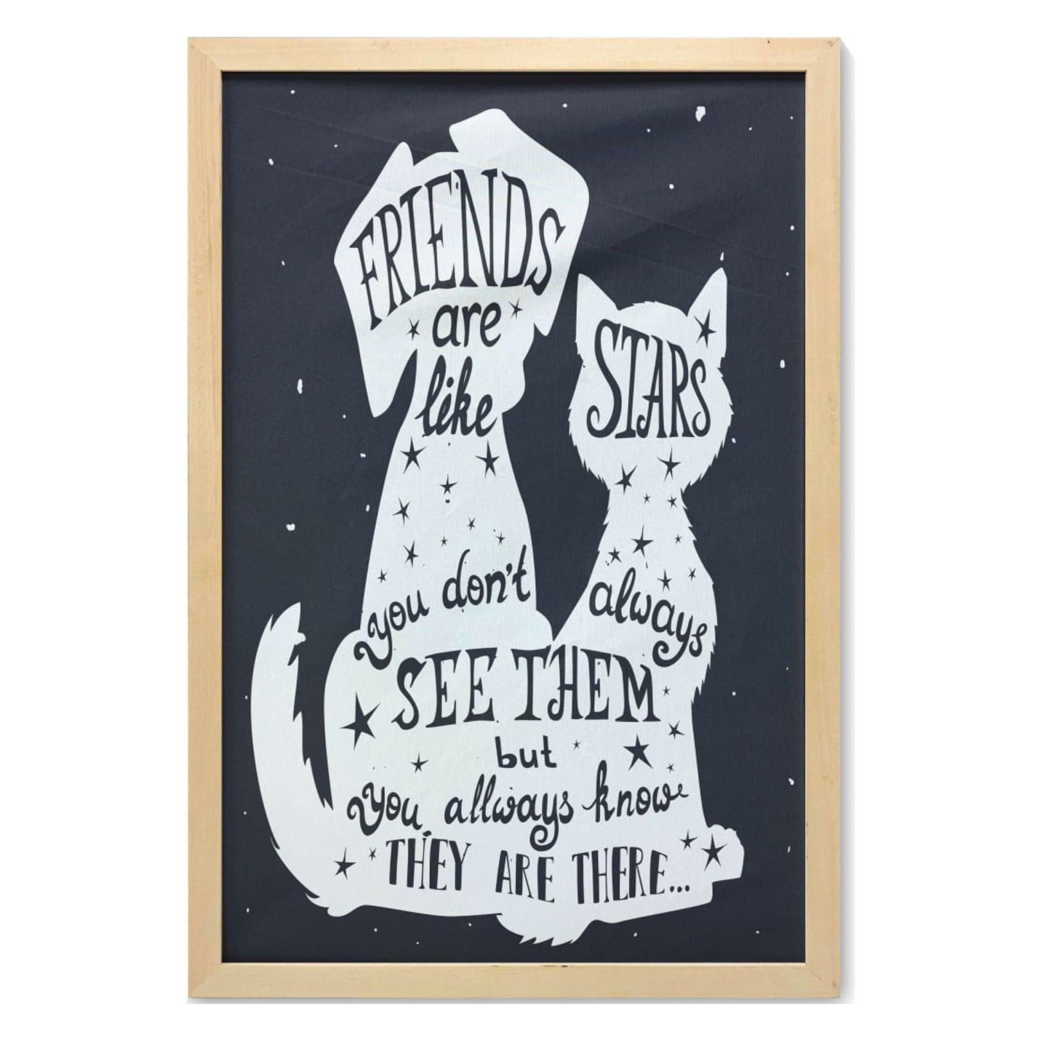 Dog Wall Art with Frame, Friends are Like Stars Words with Silhouette