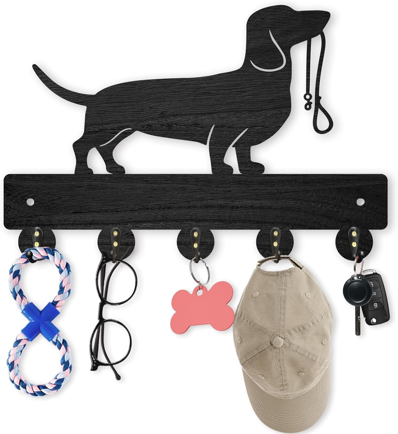 Dog Wall Mounted Coat Rack 11.8 8inch Pet Wood Key Holder Hooks Wall Coat Rack with 5 Alloy Hooks Dog Leash Holder Animal Theme Wall Art Decor for Dog