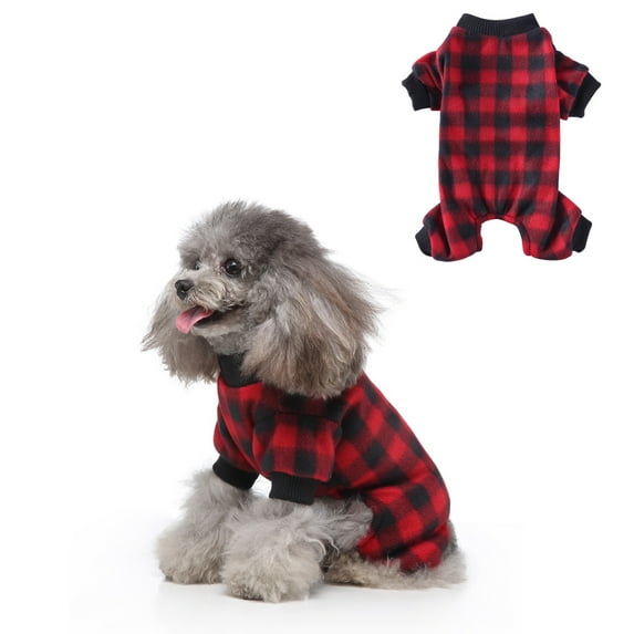 Dog Warm Jumpsuit, Winter Flannel Dog Pajamas, Dog Cold Weather Coat Outfits, Anti-Shedding Bodysuit for Small Medium Dogs M(Red Plaid)