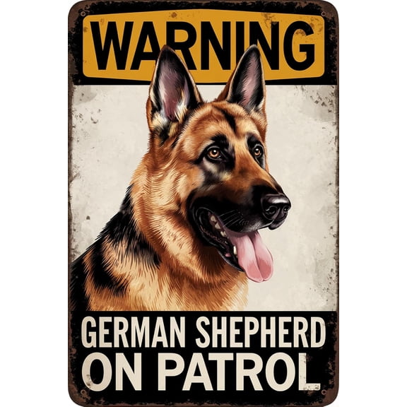 Dog Warning Vintage Metal Tin Sign German Shepherd On Patrol Beware of Dog Retro Wall Decor for Home Garden Backyard Patio 12x8 in
