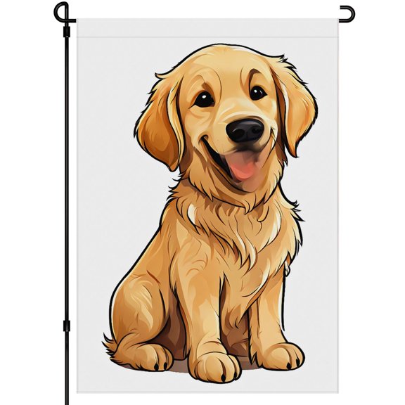 Dog Washable House Flags, for Front Door Porch Backyard Lawn Deco 28x40in, Versatile Colorful Cartoon Garden Flags Double-Side Simple Doodle Cute Dog Face Golden Retriever Yard Flags