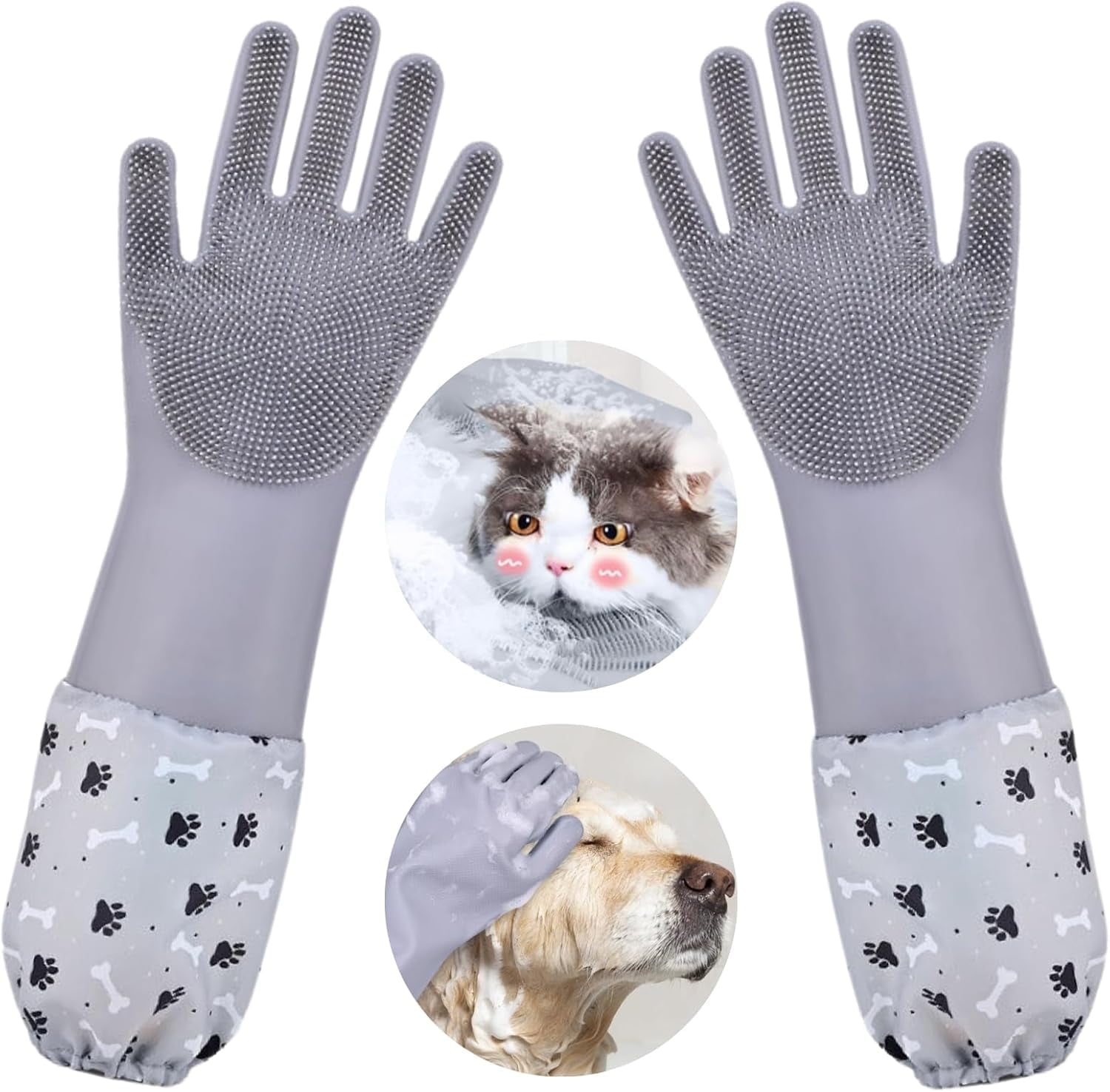 Dog Washing Gloves, Pet Grooming Gloves with Soft Brushes, Bathing