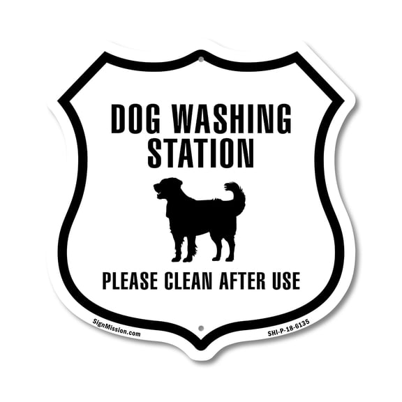 Dog Washing Station Please Clean After Use 12 inch X 12 inch Shield-Shaped Rust-Free Aluminum Metal Sign Weather Resistant Made in the USA