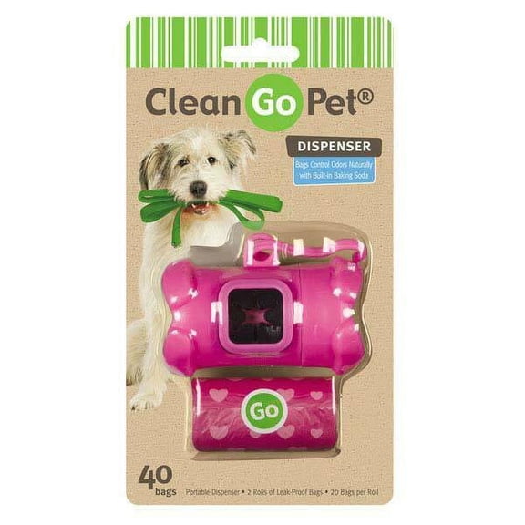 Dog Waste Bag Holders Clip On Bone Shaped Dispenser Choose Color & Pattern 40ct (Pink - Hearts)