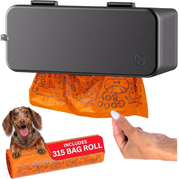 Dog Waste Station - Large Roll Dog Poop Bag Dispenser - Outdoor or Indoor Pet Waste Station - Stick-On or Screw-On Wall Mount - Poop Bags Storage Station for Outdoors - Includes 315 Bag Roll (Black)