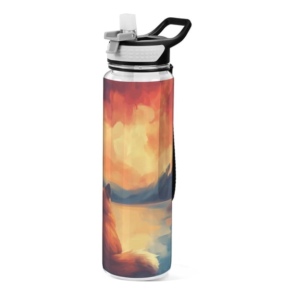 Dog Watching A Sunset 1000ml Tritan Sport Bottle Straw LeakProof Food-Grade Portable Wide Handle