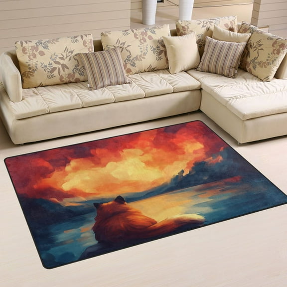 Dog Watching A Sunset Soft Polyester Area Rug 31''x20'', Non Slip, Memory Foam, Water Absorbent