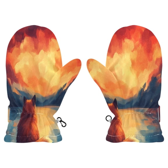 Dog Watching A Sunset Witch Cauldron Pattern Cold Weather Mittens Cozy Gloves with Adjustable Fit Perfect for Outdoor Fun