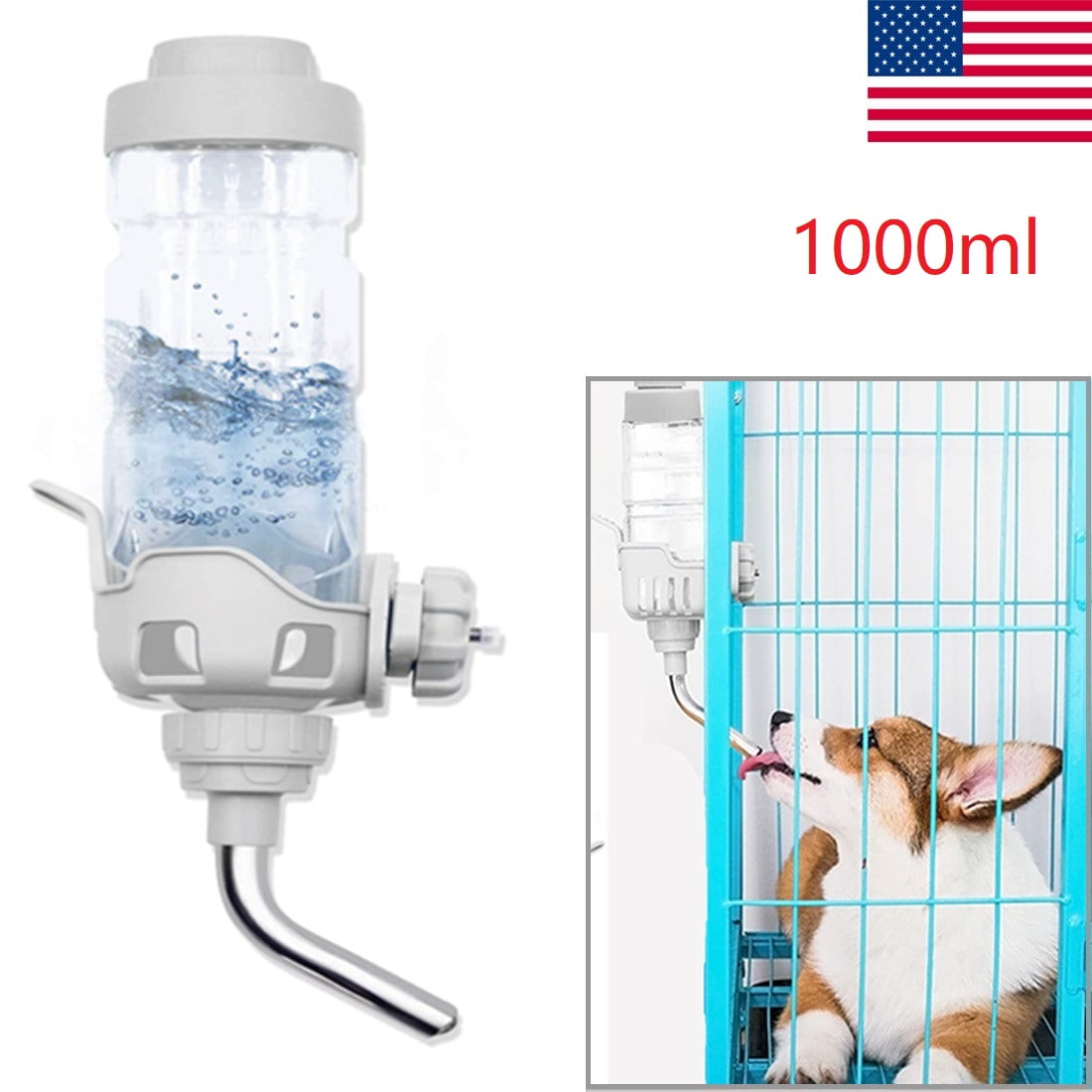 Poodle Pet Water Feeder Bottle Container Dispenser for Cage or Kennel  Gravity Hydration Fountain with Spigot Spout for Dogs, Cats, Hamsters,  Rabbits & Other Small Animals (Crate Water Bottle)