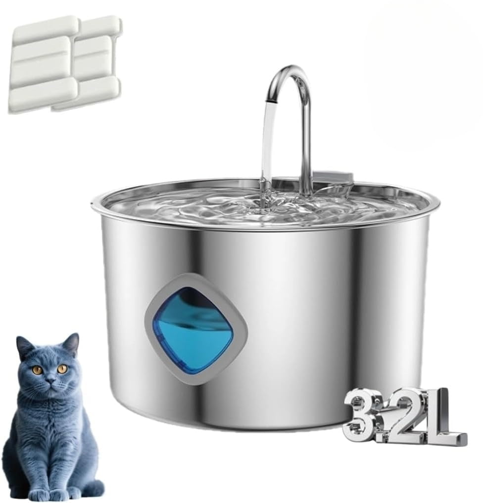Dog Water Bowl, Automatic Pet Water Fountain for Cats/Dogs, Large Capacity Dog Water Fountain Stainless Steel, Silent Low-Noise Design, Easy to Clean