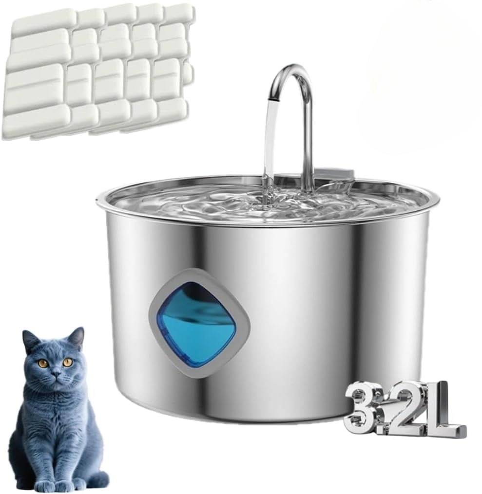 Dog Water Bowl, Automatic Pet Water Fountain for Cats/Dogs, Large Capacity Dog Water Fountain Stainless Steel, Silent Low-Noise Design, Easy to Clean