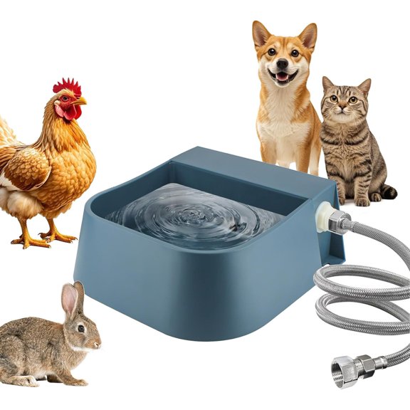 Dog Water Bowl Dispenser, Automatic Water Dispenser for Dogs with 3/4'' Hose, Auto-Fill Cat Water Fountain, Pet Water Dish for Outside Animals, Chickens Rabbits, 2L