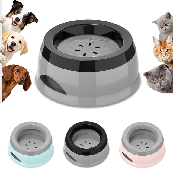 Dog Water Bowl, Dog Bowl No Spill Dog Food Water Bowl Slow Water Feeder, Spill Proof Pet Water Dispenser Vehicle Carried Travel Water Bowl for Small Medium Dogs and Cats, 25oz/750ML, Gray