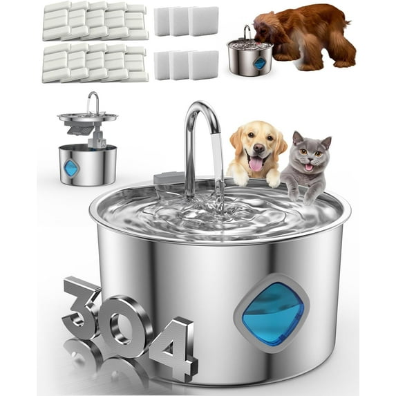 Dog Water Bowl, Quad-Purification & Continuous Circulating Flow, 108oz/3.2L Wireless Stainless Steel, Easy-to-Clean and Quiet Operation for Dogs and Cats