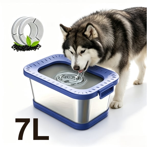 Dog Water Bowl with 7L Stainless Steel Basin, No Spill Slow Feeder for Large Dogs, Indoor Outdoor