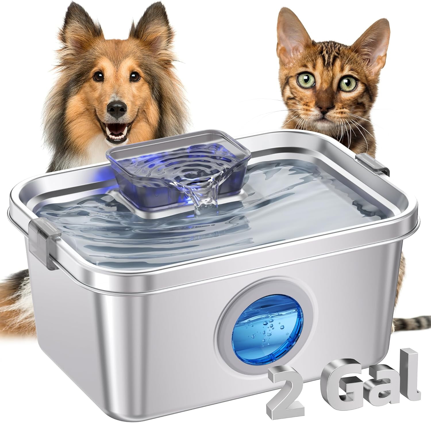 Dog Water Fountain, 2 Gallon 304 Food Grade Stainless Steel Cat Water