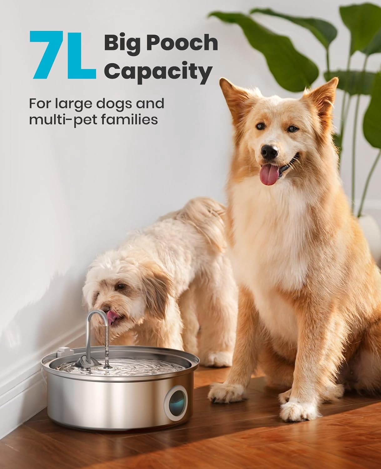 Dog Water Fountain, 7L/230oz/1.8G Quiet Dog Fountain Water Bowl, Stainless Steel Dog Water Fountain with Visual Water Level&Triple Filtration for Large Medium Small Breed Dogs Pets