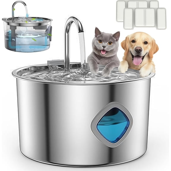 Dog Water Fountain,Large Capacity of 3.2L,Natural Circulation Filtration,with Visual Water Level&Quiet Pump,for Dogs & Cats