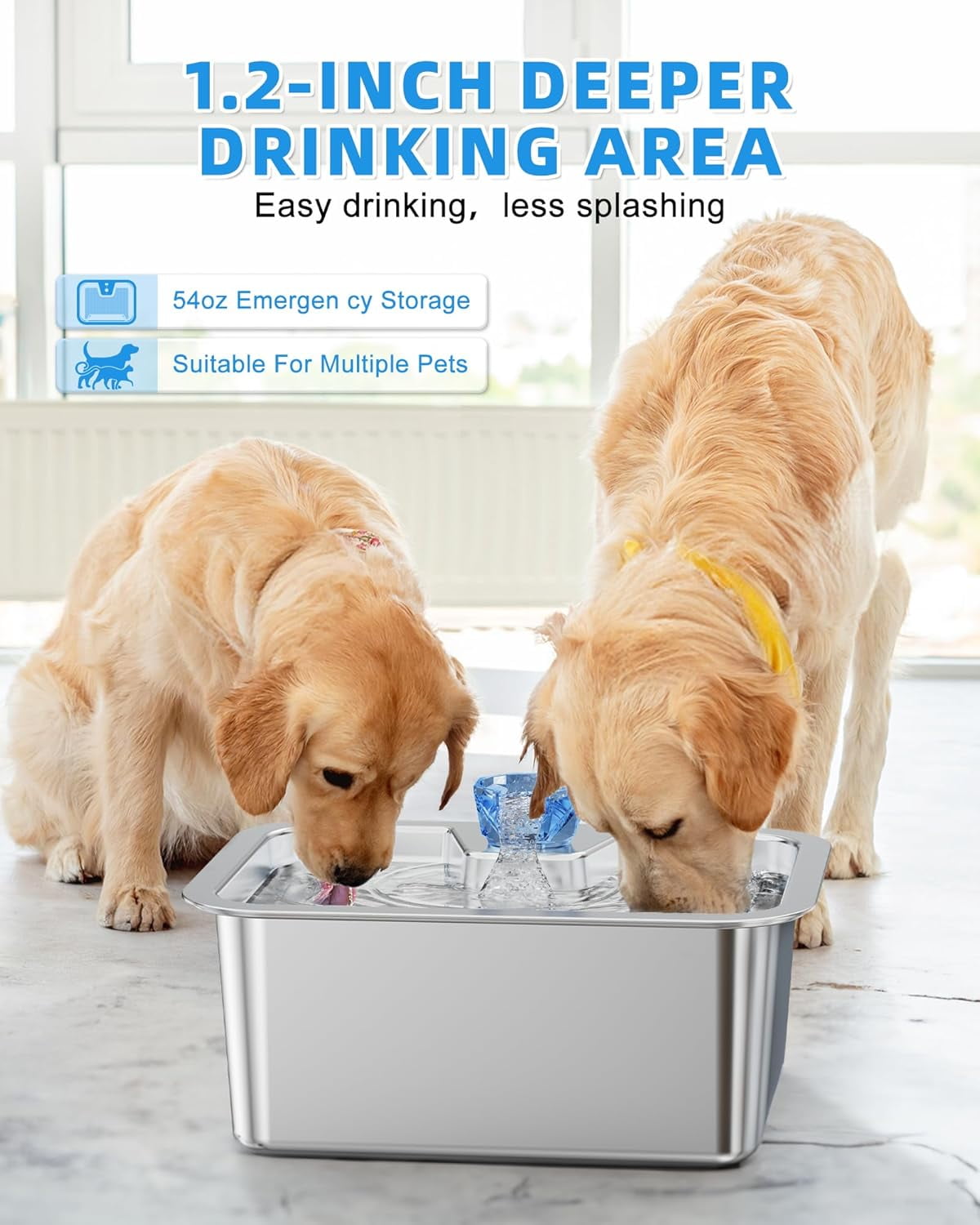 Dog Water Fountain for Large Dogs, 11L/3Galon Stainless Steel Large Pet Water Fountain with 4 Filters, Automatic Dog Water Bowl Dispenser, Ultra-Quiet Pump, Ideal for Multi-Pet Home