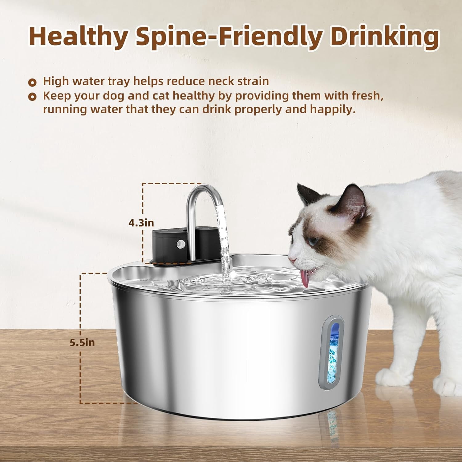 Dog Water Fountain for Large Dogs, 7L/1.8Gal 4200mAh Cordless Water Dispenser for Dogs, Stainless Steel Automatic Pet Water Fountain Indoor/Outdoor with Ultra-Quiet Pump Multi-Filter, Easy Clean
