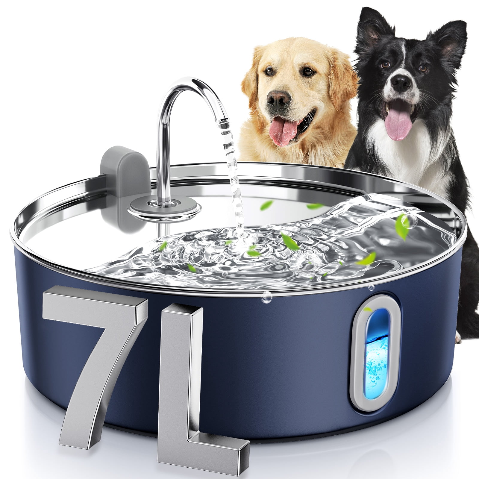 Dog Water Fountain for Large Dogs, 7L/236oz/1.8G Stainless Steel Pet Water Dispenser with Multi-Filtration, Automatic Dog Water Bowl Fountain for Inside - Navy