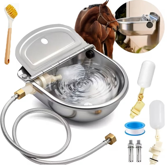 Dog Water Fountain Outdoor, Wall Mounted Heavy Duty 304 Stainless Steel Automatic Water Fountain for Dogs, Cats, Poultry and Livestock with Float Valve Drain Hole Hose Adapter Bolt