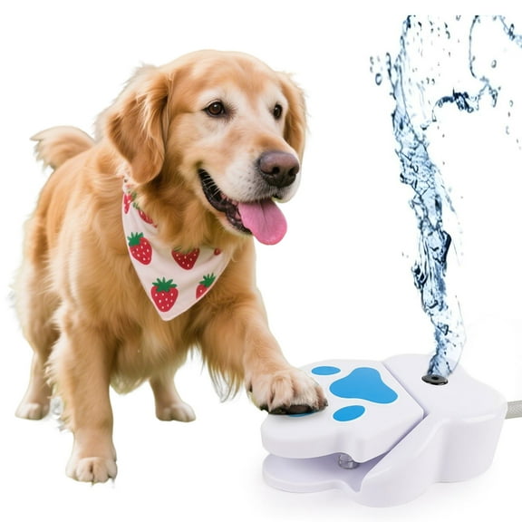 Dog Water Fountain Step On, Outdoor Pet Sprinkler for Dogs, Paw Activated Drinking Water Toy, Upgrade Copper Valve Set, Blue