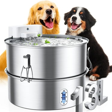 Dog Water Fountain for Large Dog, 7-13L Variable Volume Stainless Steel Pet Water Fountain for Cats & Dogs Multi-pet Home