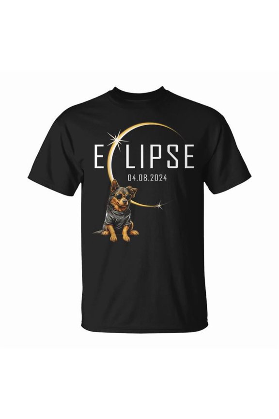 Dog Wearing Eclipse Glasses 2024 Total Solar Eclipse Graphic Tee Unisex Adult Cotton April 8 Totality Event Shirt for Pet Lovers and Astronomy Fans, Size S, Color Black