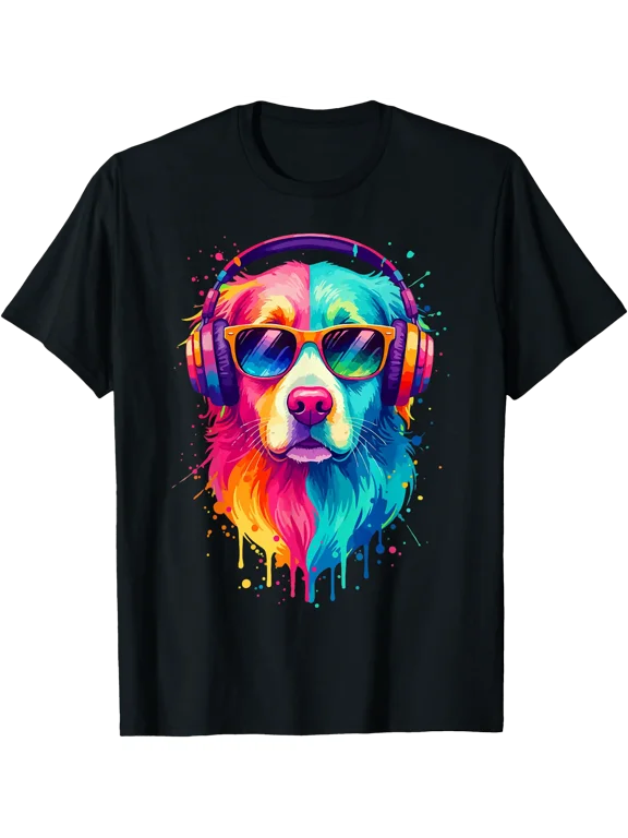 Dog Wearing Headphones and Sunglasses EDM Rave Design T-Shirt, Unisex T-Shirt