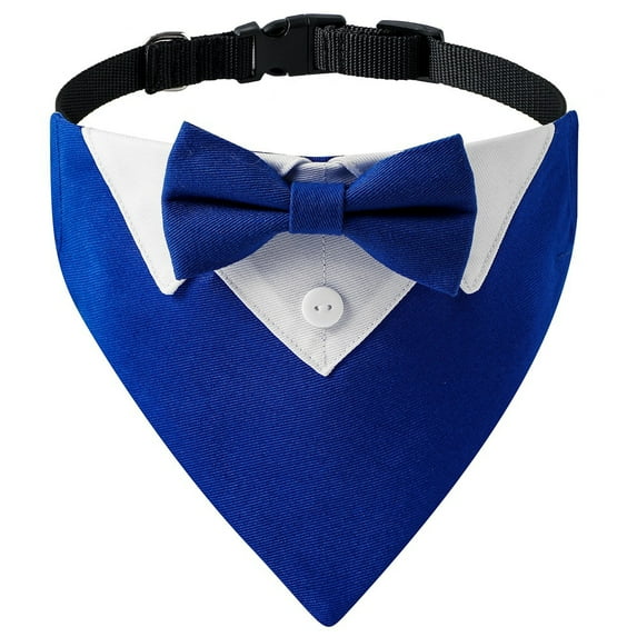 Dog Wedding Bandana Dog Collar with Bow Tie Designs Adjustable Collar Formal Tux Dog Bowtie - blue-L