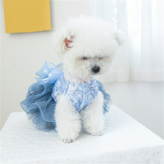 Dog Wedding Dress Sequin Gem Bow Puppy Girl Tulle Dress Cat Princess Costume Pet Clothes for Small Dogs Cats