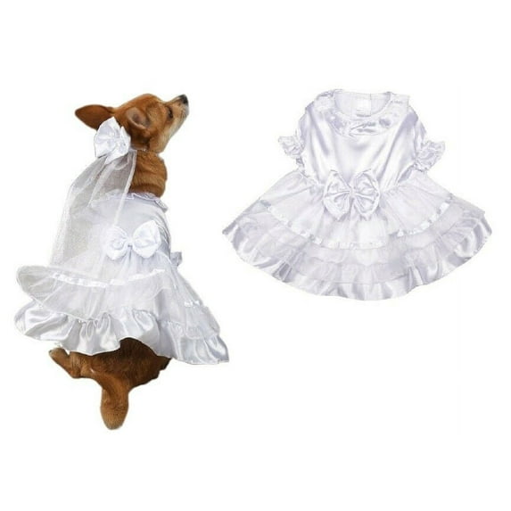 Dog Wedding Gowns Bride To Be Dresses Formal White Veil Skirt Bow Ruffle Trim (xSmall)