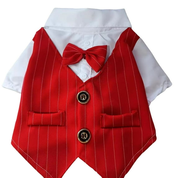 Dog Wedding Shirt, Dog Tuxedo With Bow Tie, Dog Wedding Formal Suit, Doggie Prince Gentleman Costume for Small Medium Dogs Red 2XL