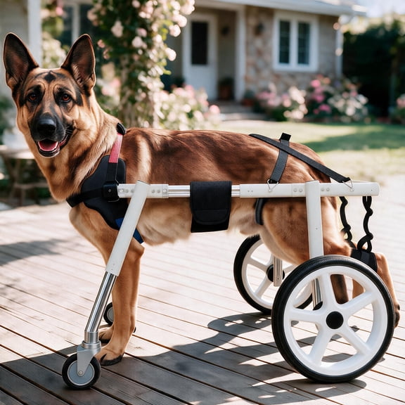 LetPetRun 4 Wheel Dog Wheelchair,Adjustable Mobility Cart for Large Dogs,Back Leg Support,Swivel Front Wheels,40-70 lbs(M2)