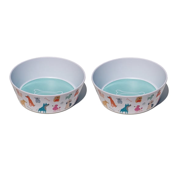 Dog Whimsy Melamine Pet Bowl - Large - 5 Cups - Multicolor - Set of 2