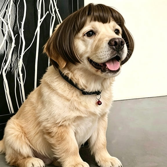 Dog Wig Black and Brown, Soft Polyester Pet Headwear Free Size, Funny Festival Party Costume Hair Accessory for Dogs and Puppies