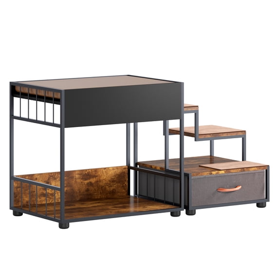 Dog Window Perch For Dogs & Cats, Pet Bunk Bed With Storage Drawers, Stairs, Removable Seat Platform, Multi-Level Bedside Lounge Elevated Dog Bed