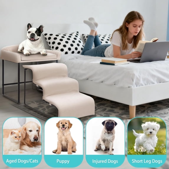 Dog Window Perch with Stairs, Pet Steps for Small Dogs & , Elevated Platform Bed Indoor Ramp Ladder with Foam Upholstery